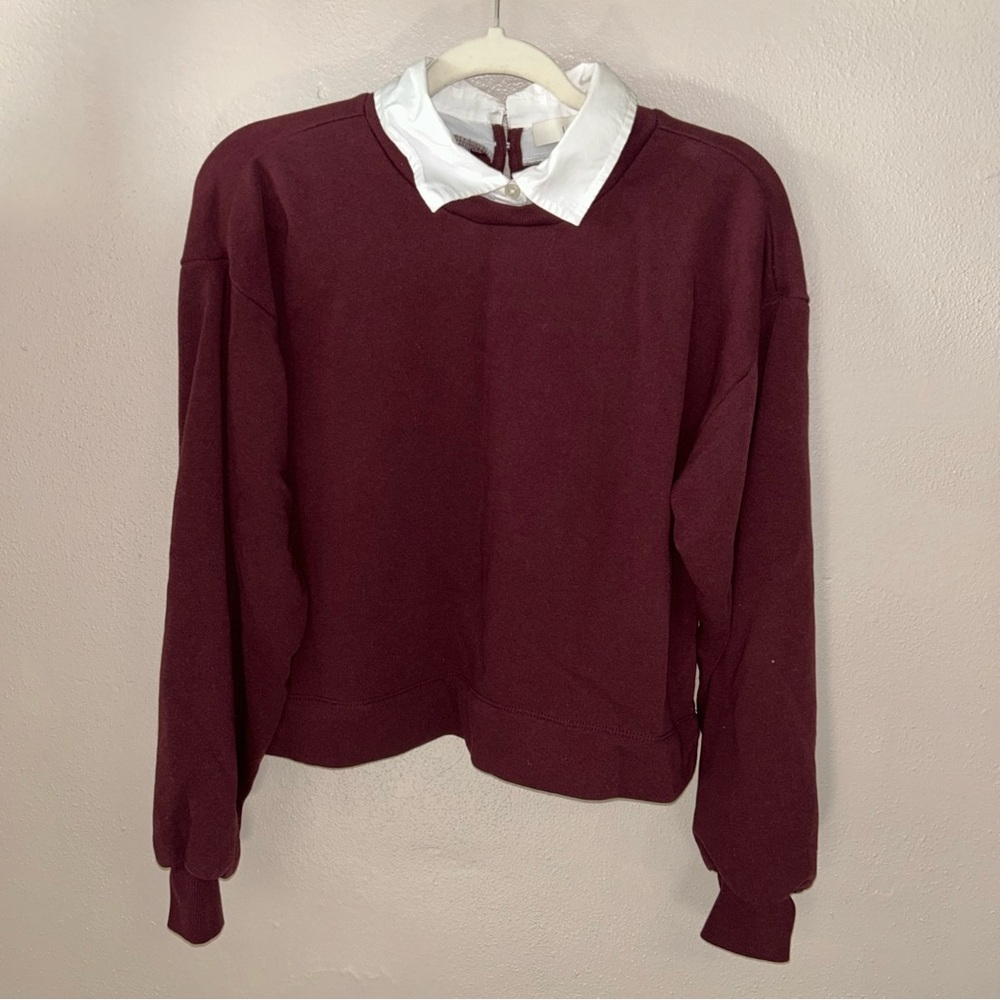 LOFT Maroon layered Sweater with White Collar